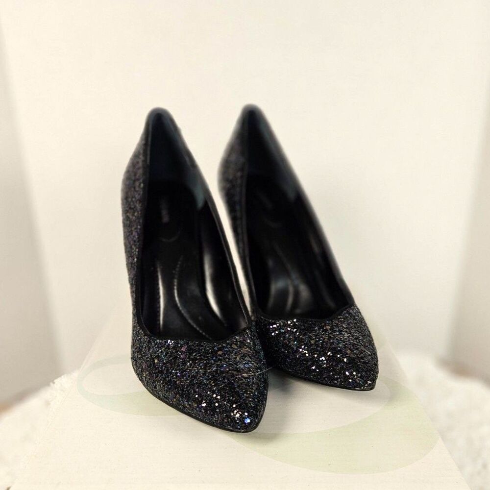 Style & Co. Women's Pyxie Pointed Toe Glitter Heels Black Multi EUC Size 8